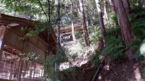 湯の山温泉内にある神社の拝殿と本殿