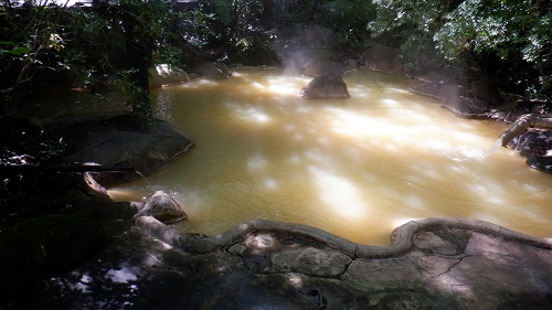 筌ノ口温泉新清館露天風呂に満ちるにごり湯